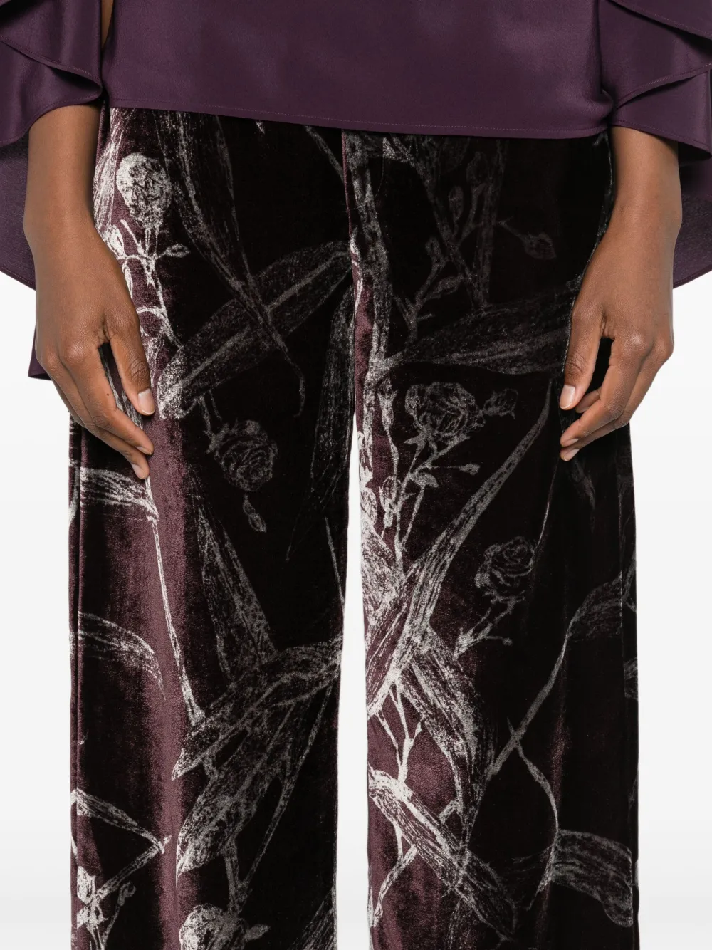 La DoubleJ Fluwelen broek met bloemen Rood