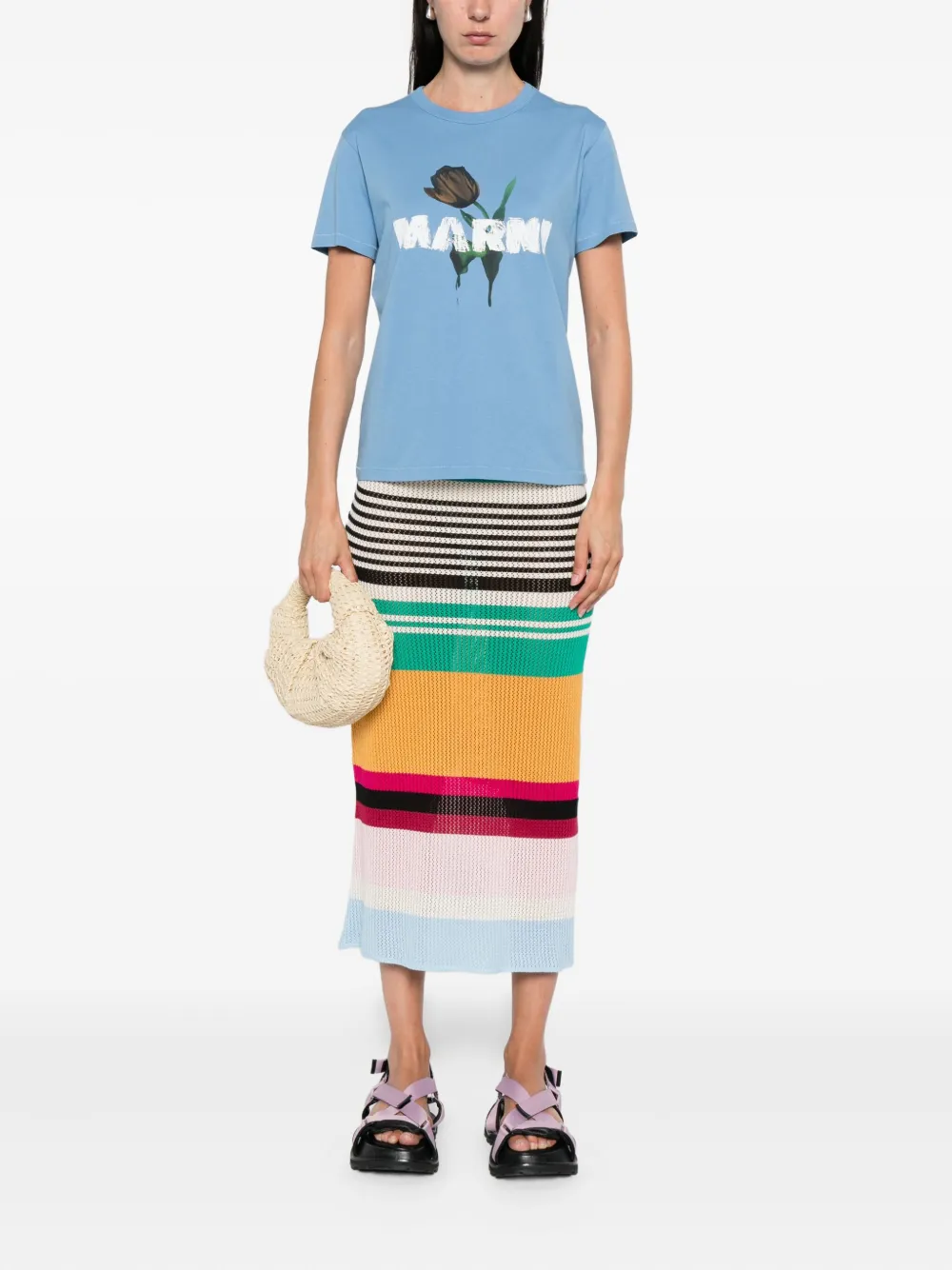 Marni T-shirt met bloemenprint Blauw