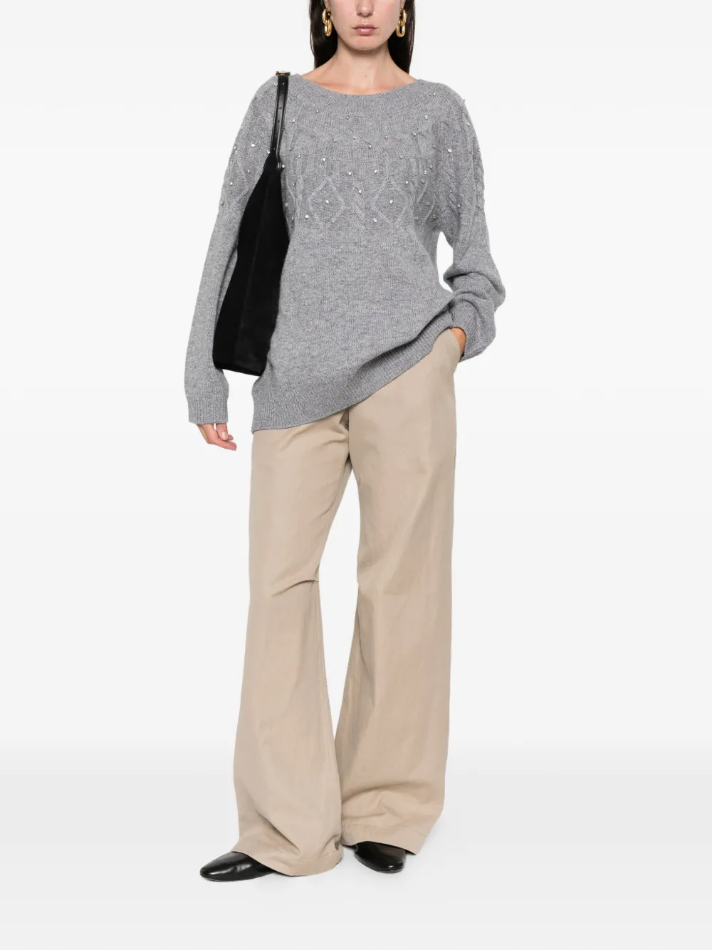 Marina Rinaldi Embellished Sweater In Gray