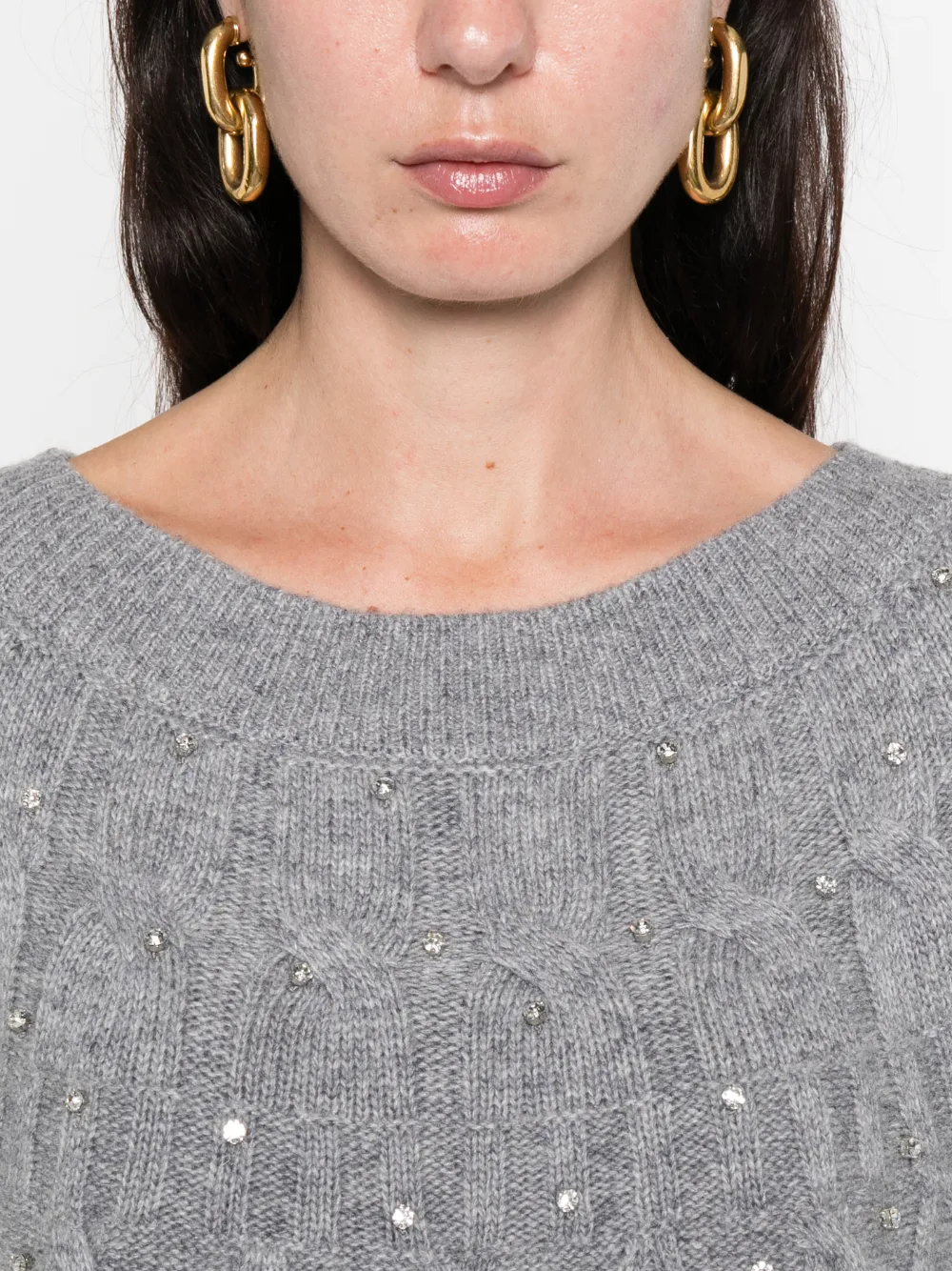 Marina Rinaldi Embellished Sweater In Gray