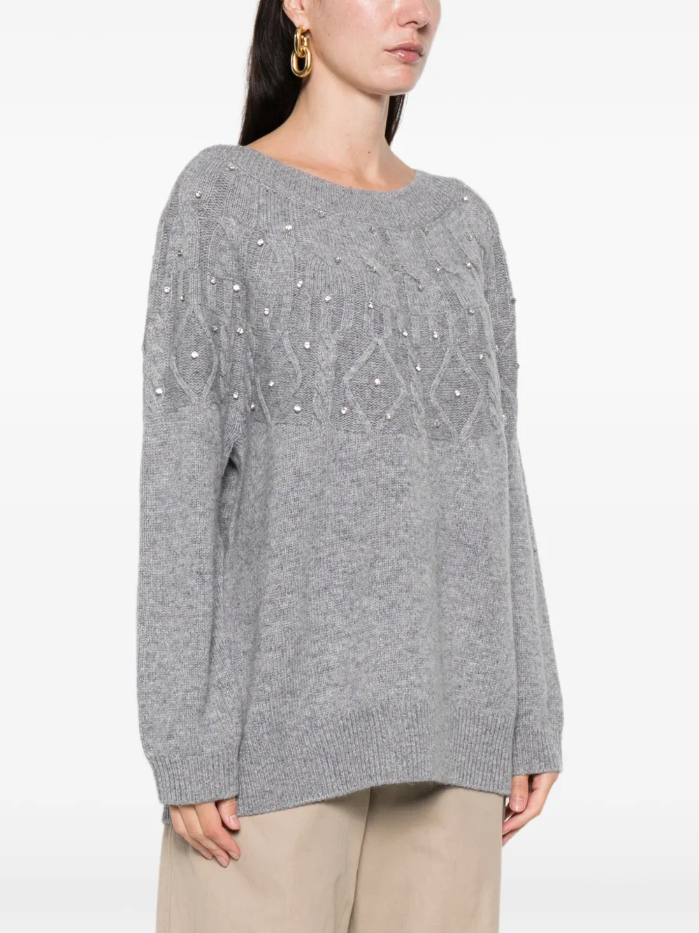 Marina Rinaldi Embellished Sweater In Gray