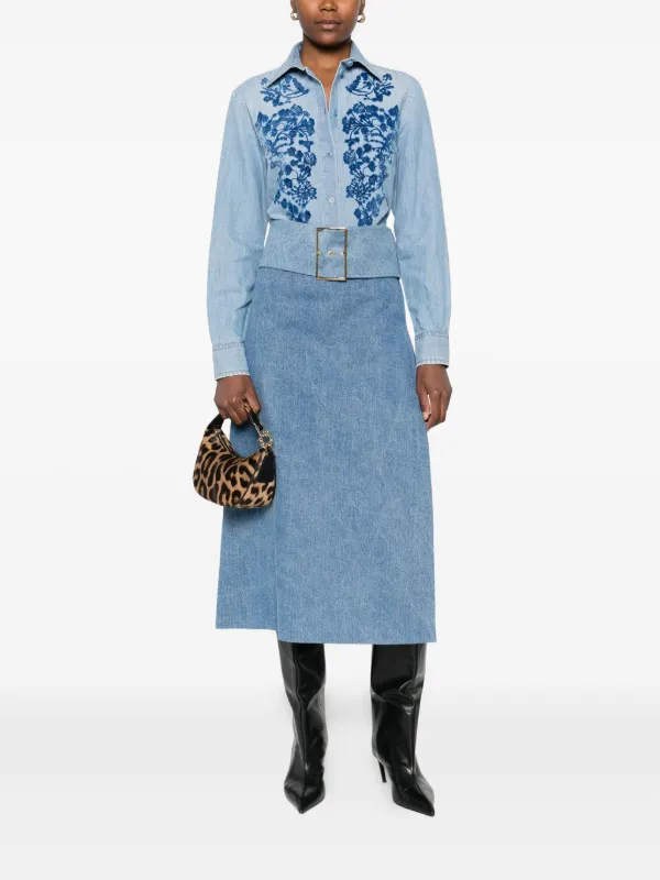 Bluefin ⭐️新品 ERMANNO SCERVINO Ermanno Scervino floral-embroidered Denim Shirt | Blue