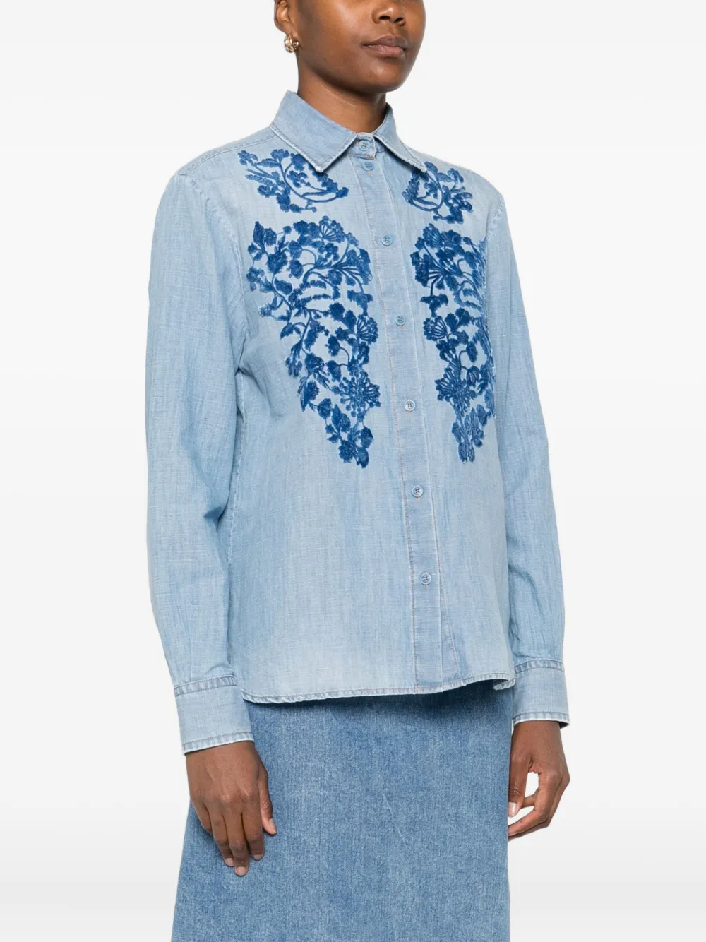 Ermanno Scervino Blouse met geborduurde bloemen Blauw