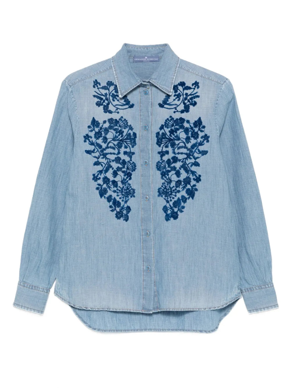 Ermanno Scervino floral-embroidered denim shirt | Blue | Image 1