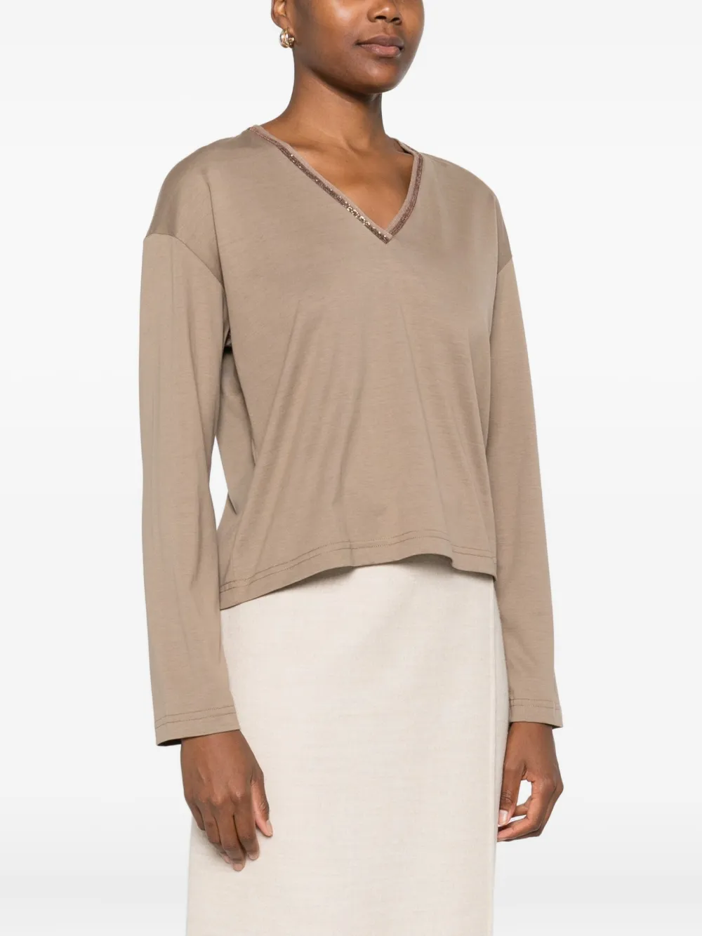 Fabiana Filippi Verfraaide jersey top met V-hals Beige