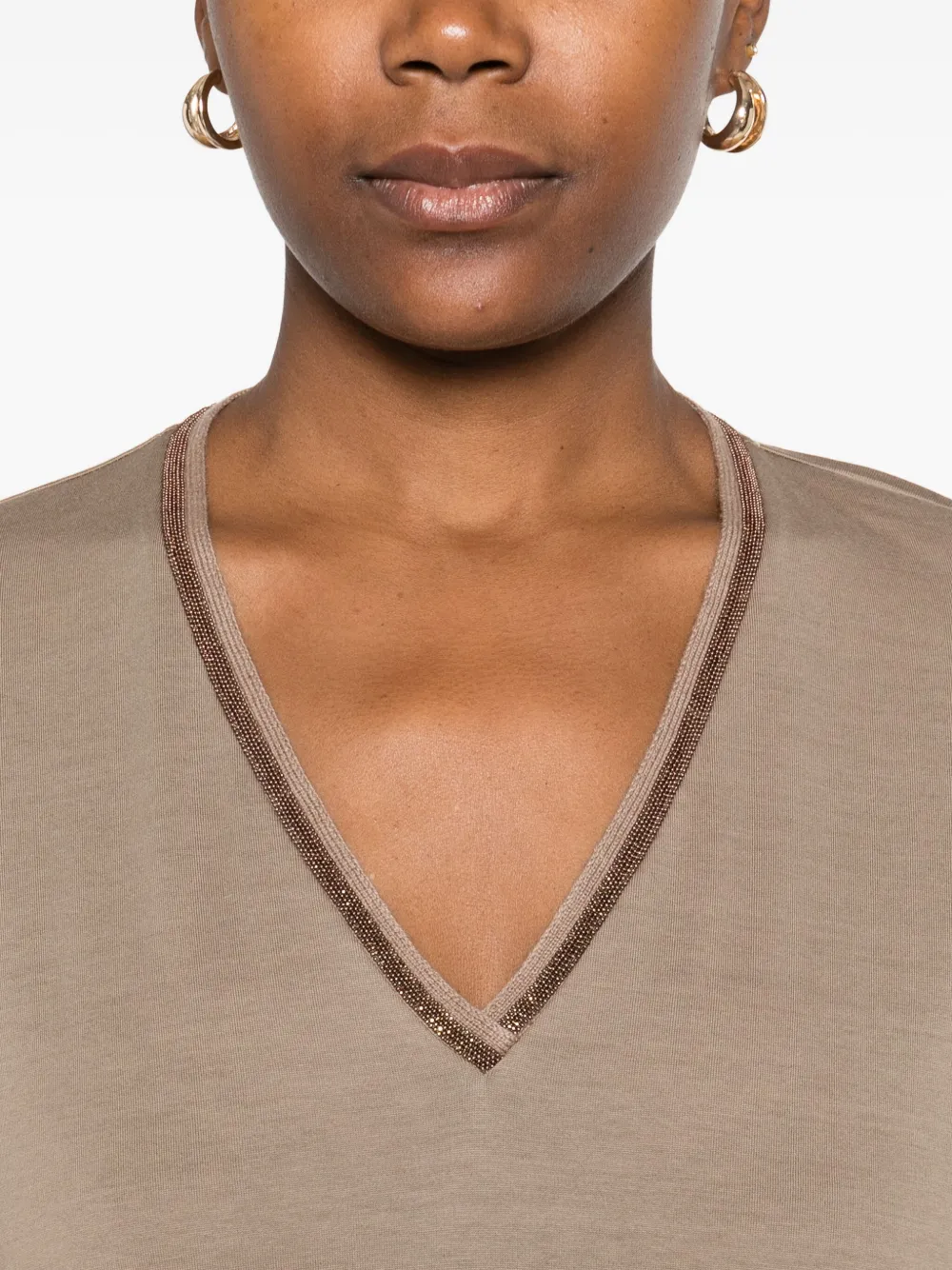 Fabiana Filippi Verfraaide jersey top met V-hals Beige