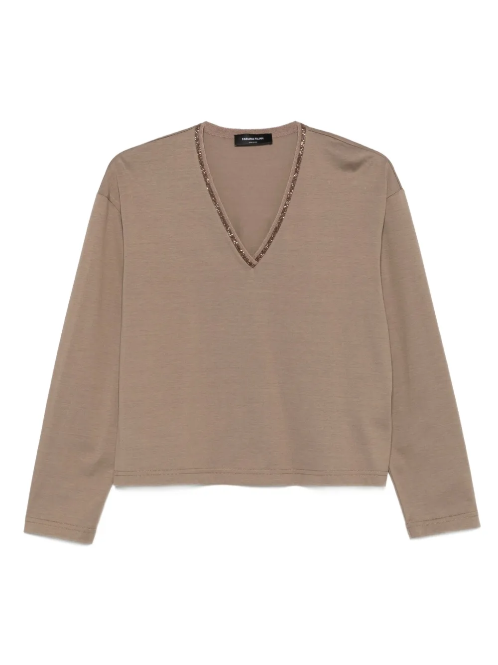 Fabiana Filippi embellished V-neck jersey top | Neutrals | Image 1