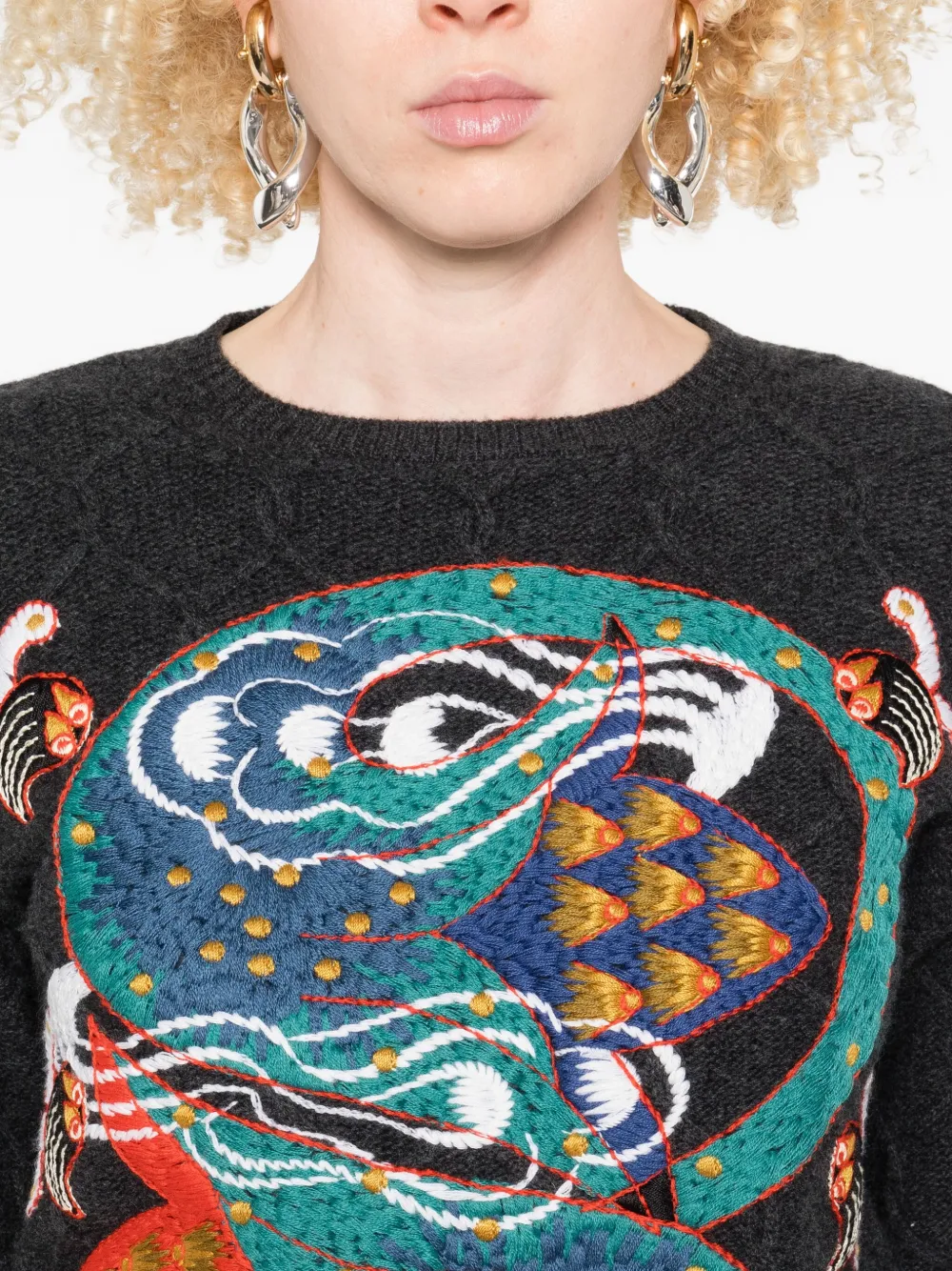 ETRO Kabelgebreide trui met borduurwerk Grijs