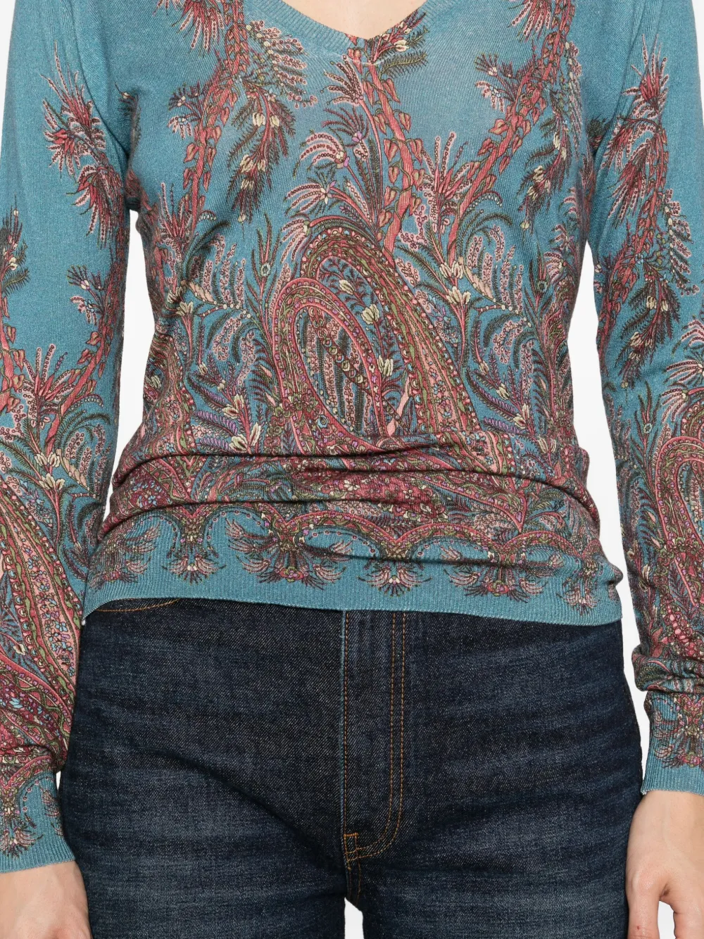 ETRO Top met paisley-print en V-hals Blauw