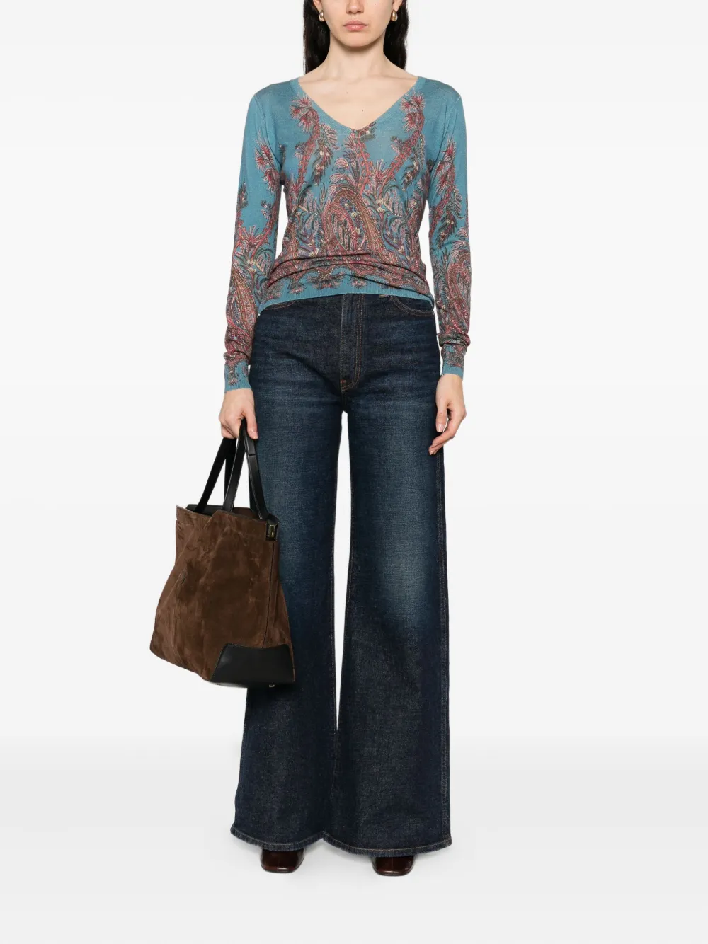 ETRO Top met paisley-print en V-hals Blauw