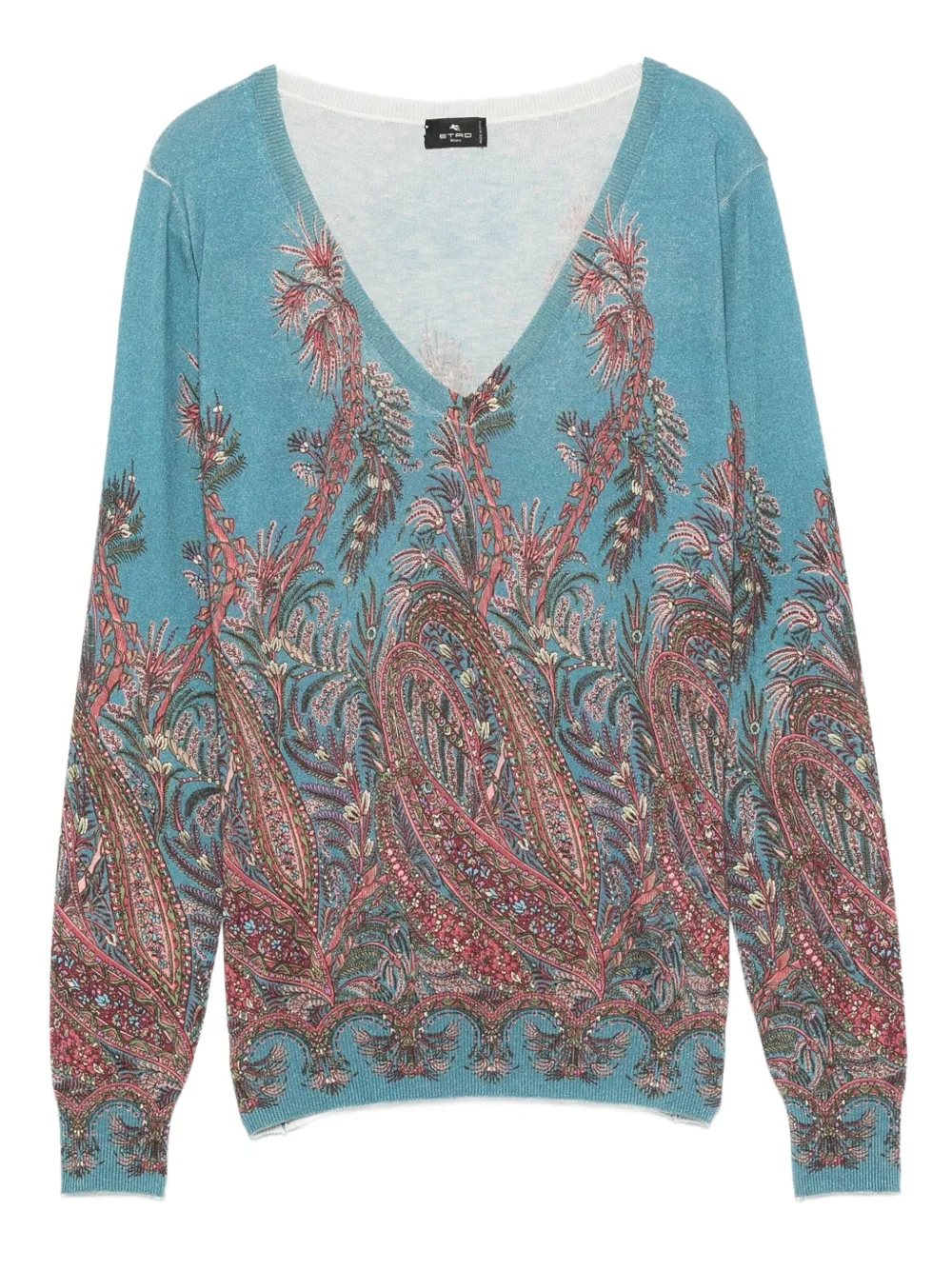 ETRO Top met paisley-print en V-hals Blauw