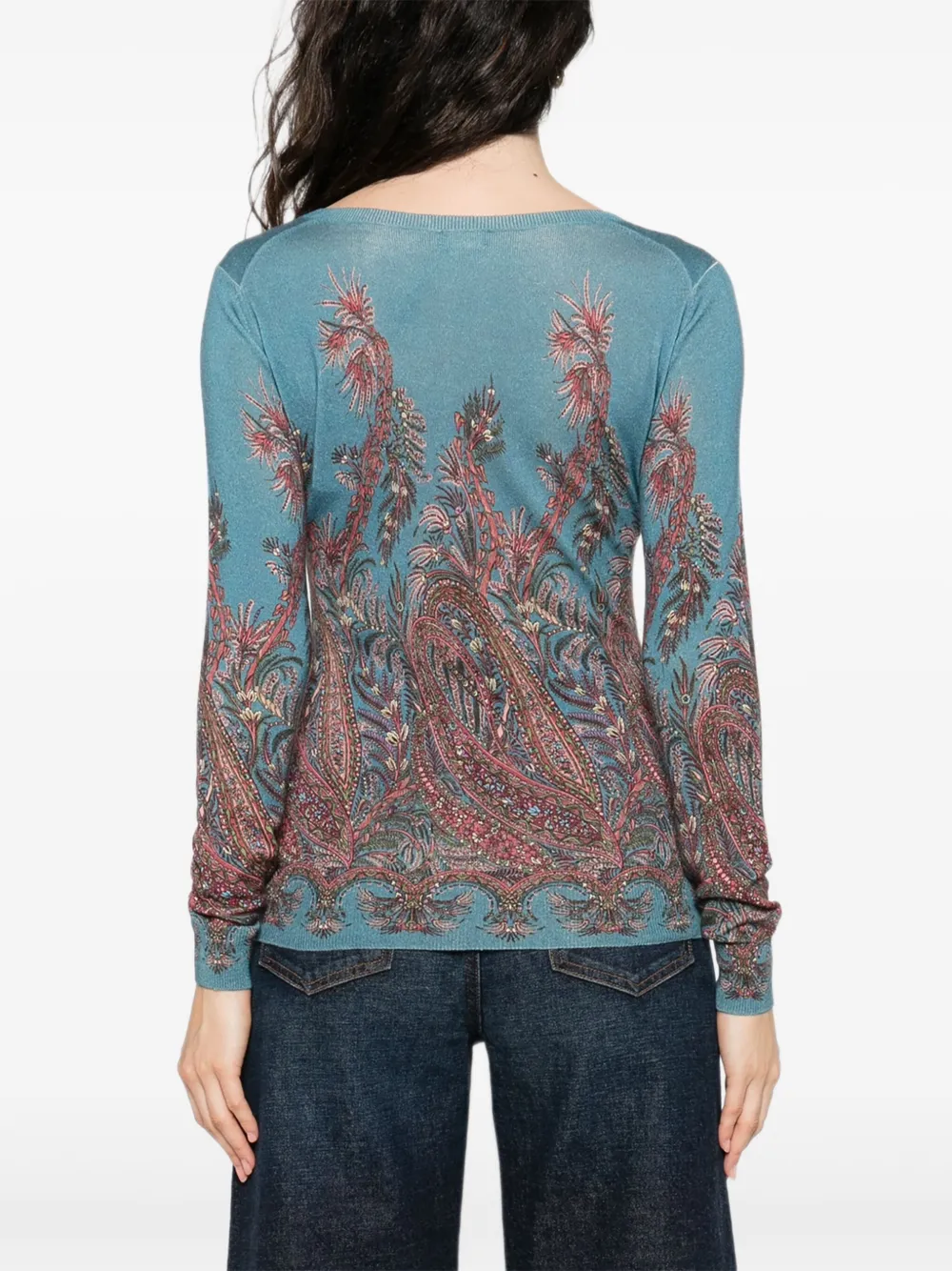ETRO Top met paisley-print en V-hals Blauw