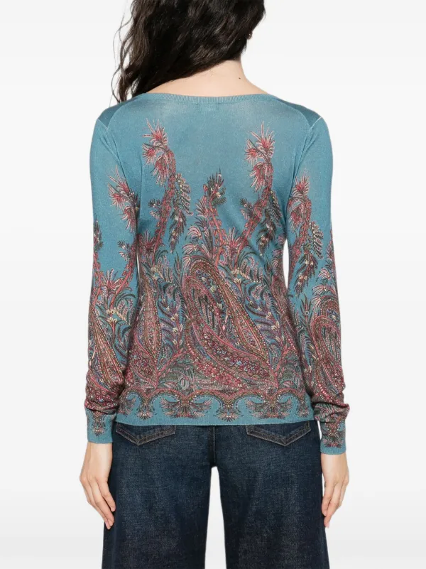 ETRO Milano ペイズリー柄 Vネックニット ETRO ペイズリー Vネックトップ | ブルー | FARFETCH JP