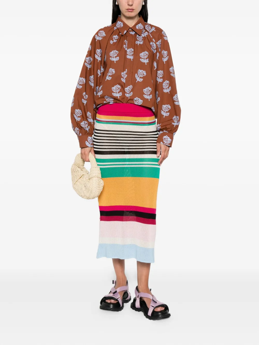 Marni Katoenen shirt met roosprint Bruin