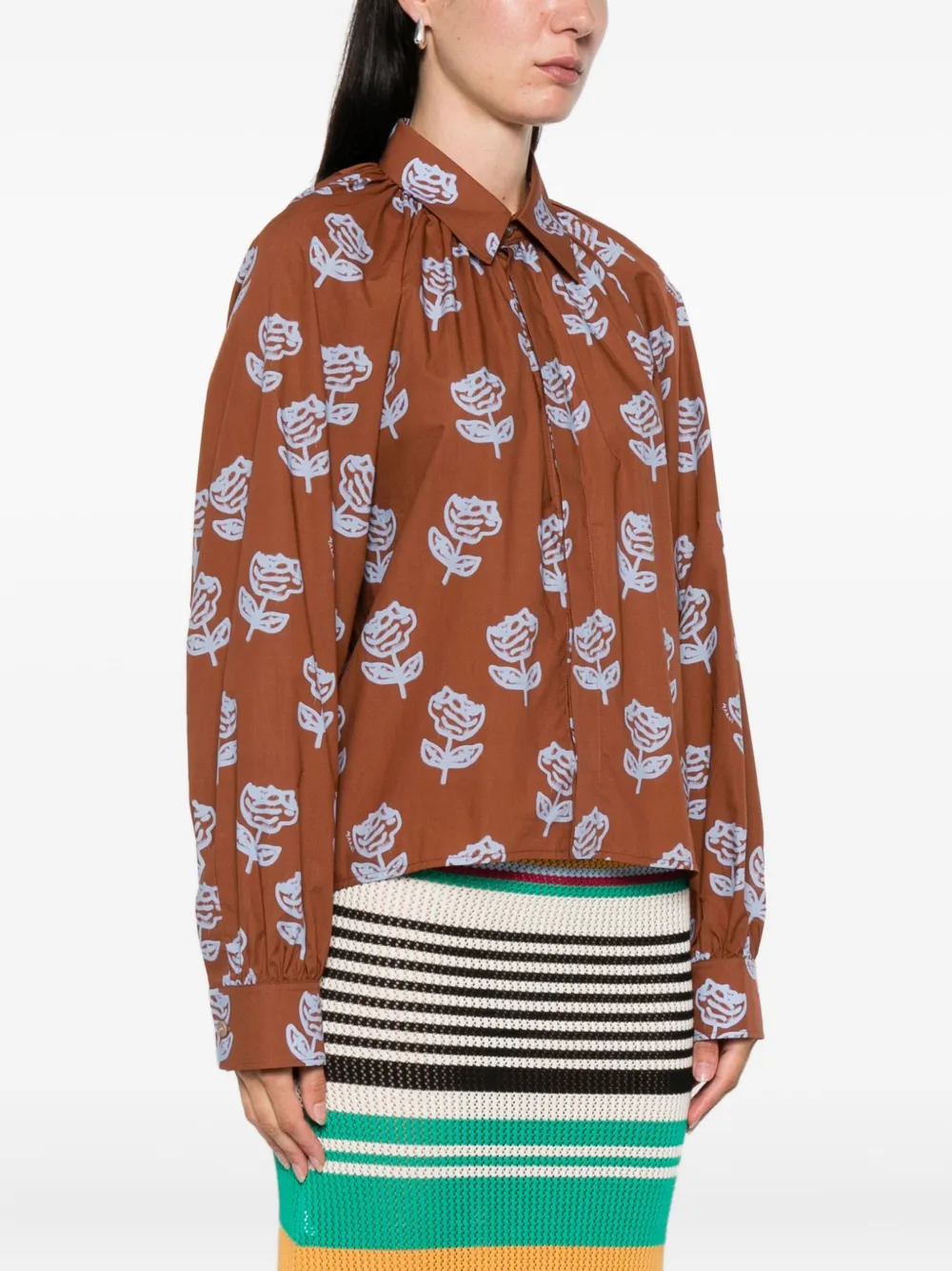 Marni Katoenen shirt met roosprint Bruin