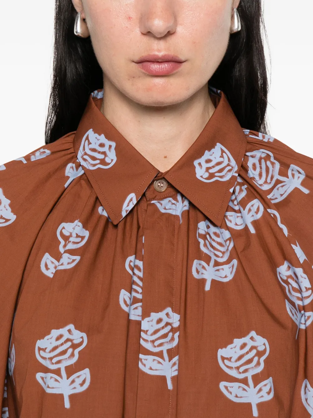 Marni Katoenen shirt met roosprint Bruin