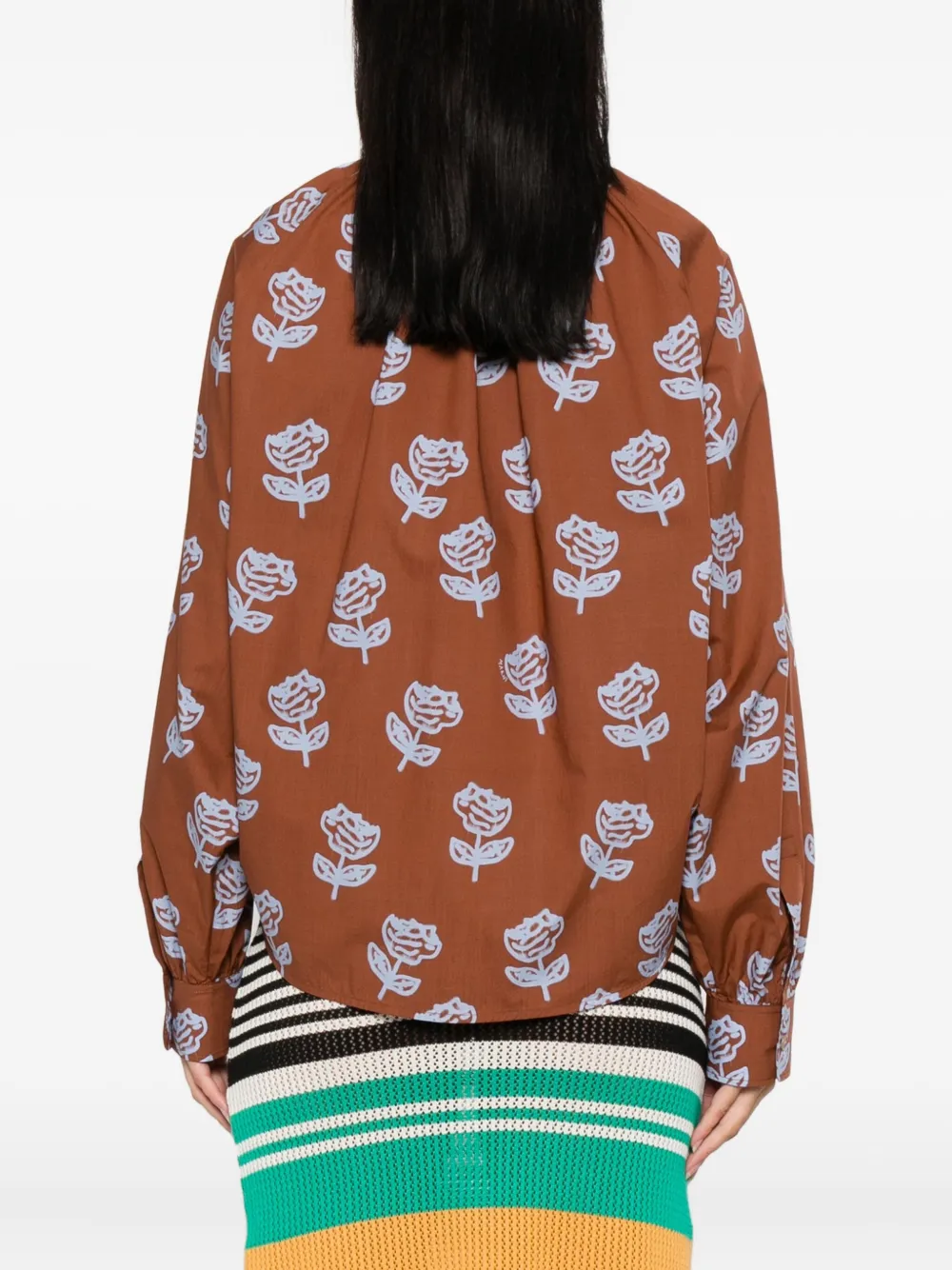 Marni Katoenen shirt met roosprint Bruin