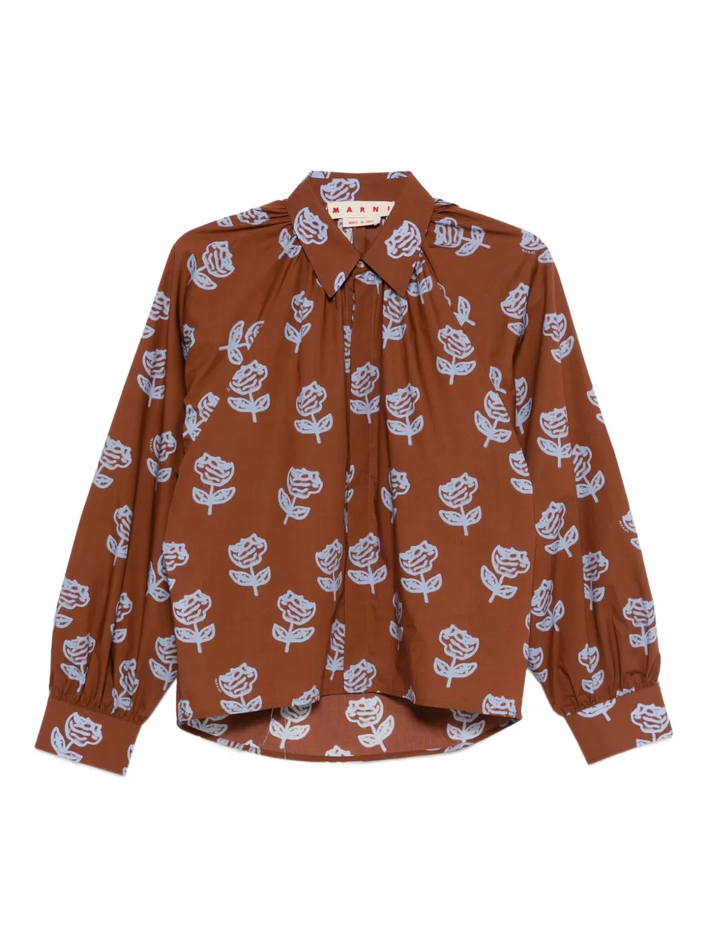 Marni Katoenen shirt met roosprint Bruin
