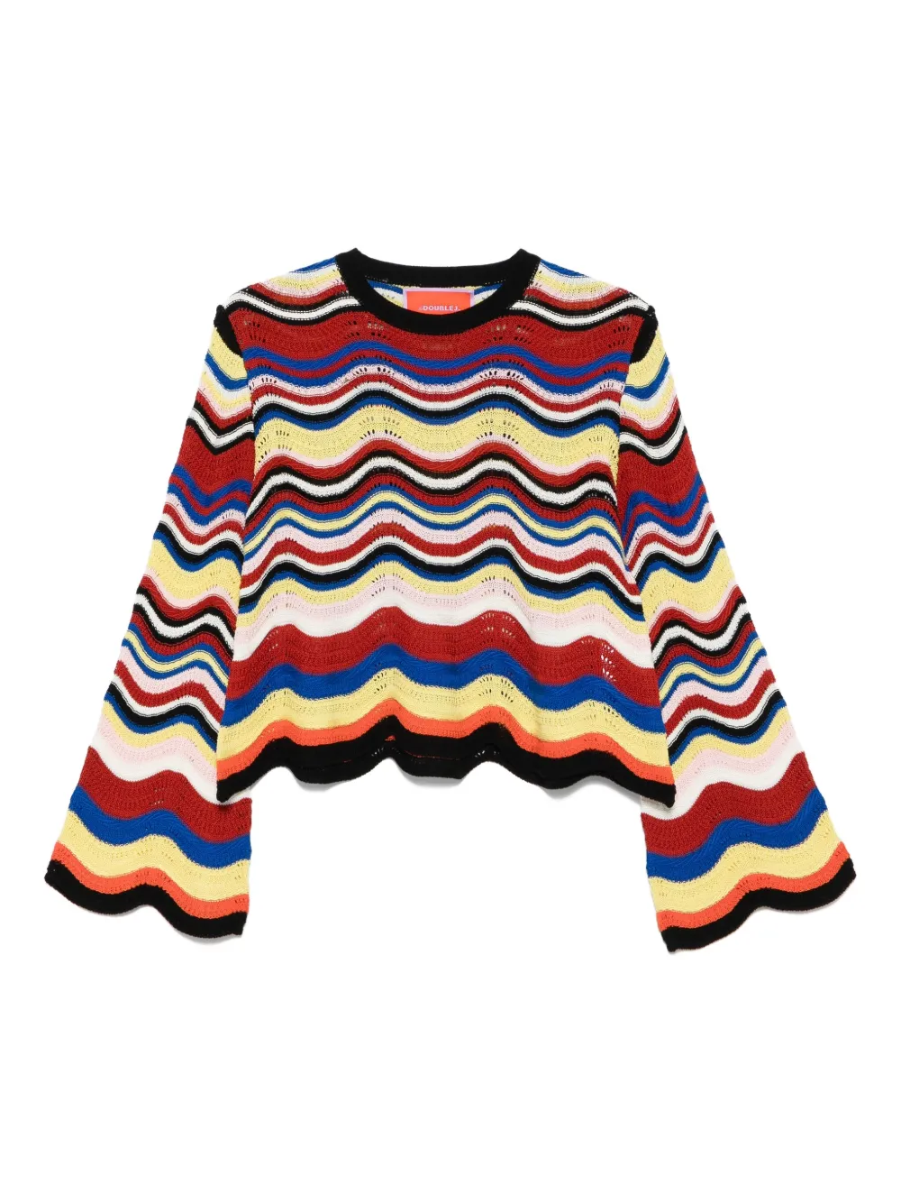 La DoubleJ wave-pattern bell-sleeve sweater Rood