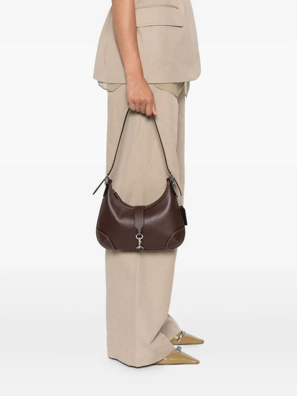 Coach Hamptons leren schoudertas met gespdetail Bruin