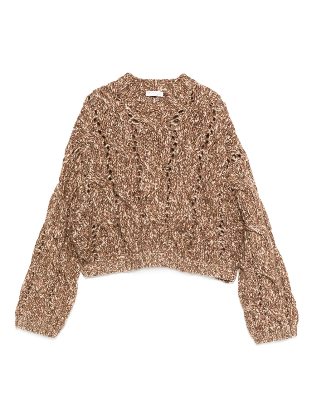 Brunello Cucinelli cable-knit balloon-sleeve sweater Bruin