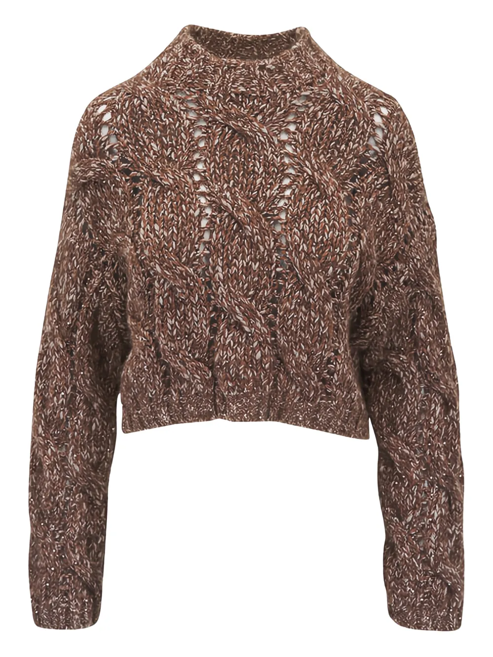 Brunello Cucinelli Maglione a trecce con maniche a palloncino - Marrone