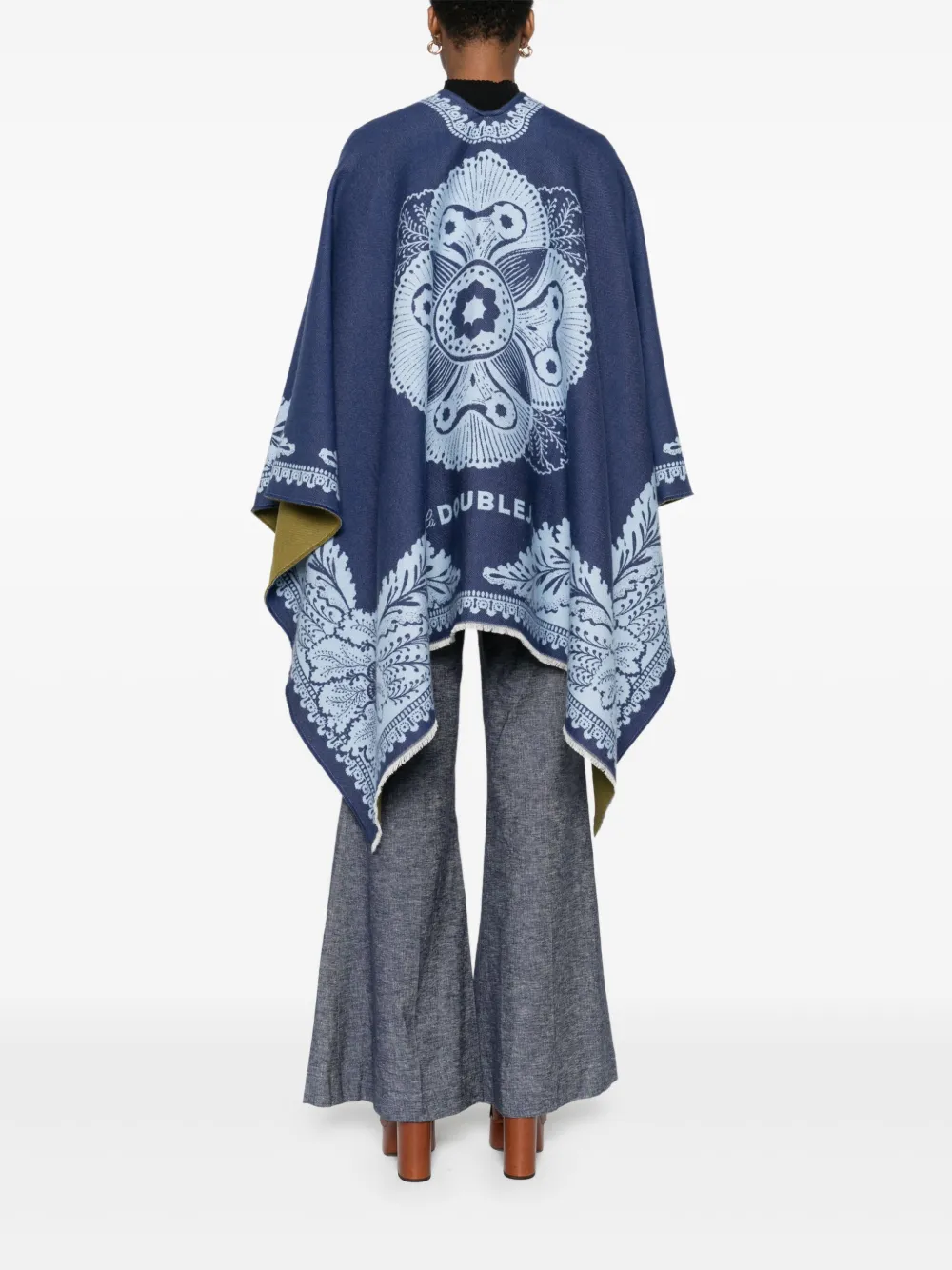 La DoubleJ Poncho met paisley-print en franje Blauw