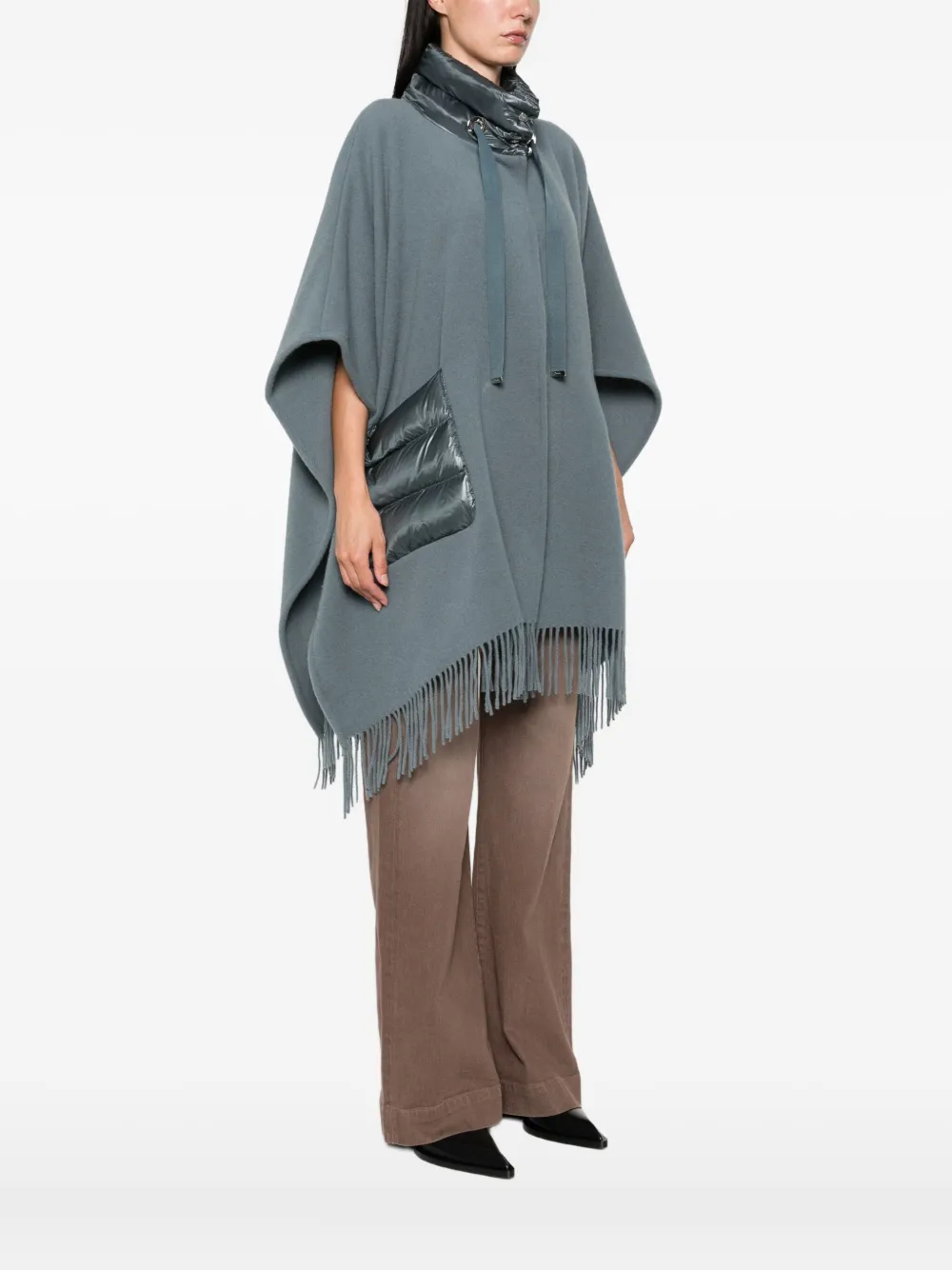 Herno quilted-pocket fringed poncho Blauw