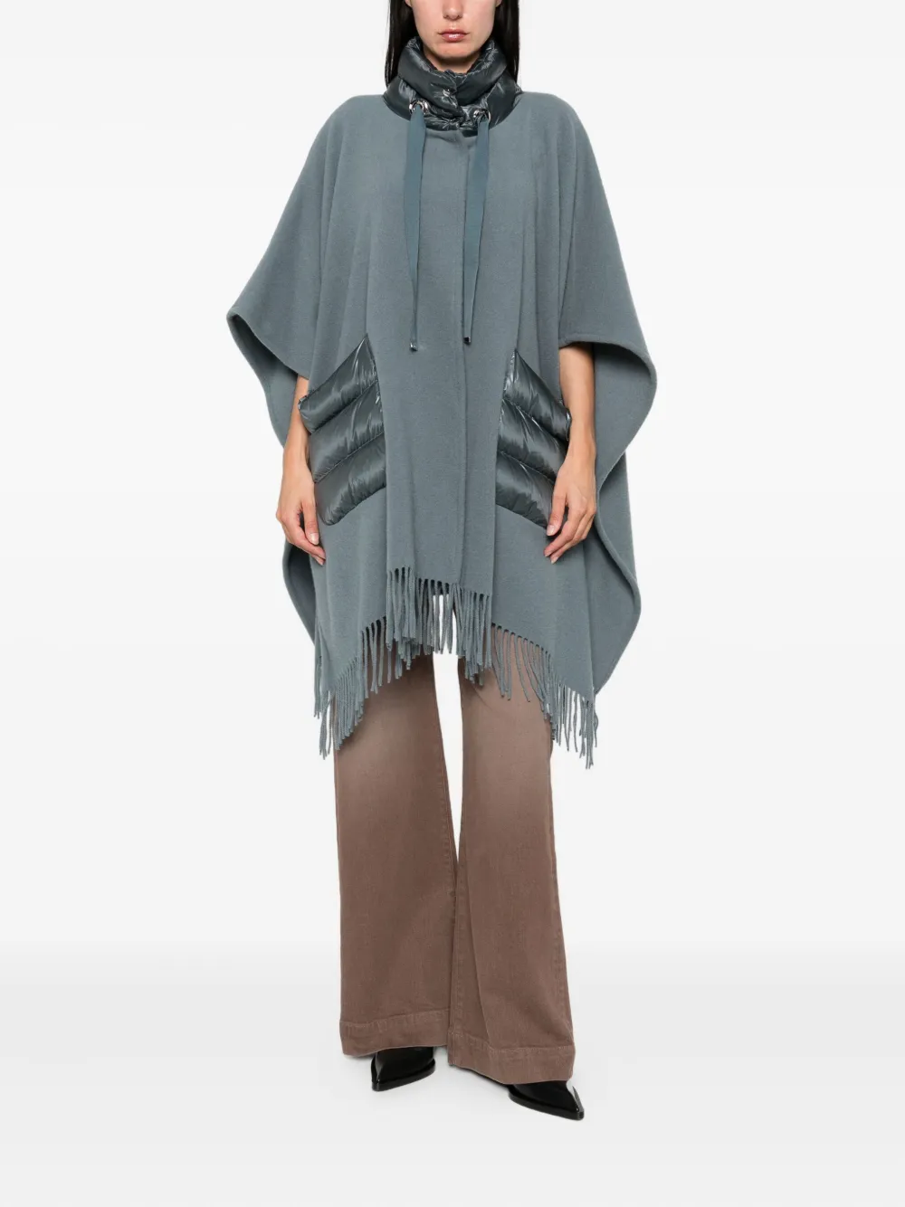 Herno quilted-pocket fringed poncho Blauw