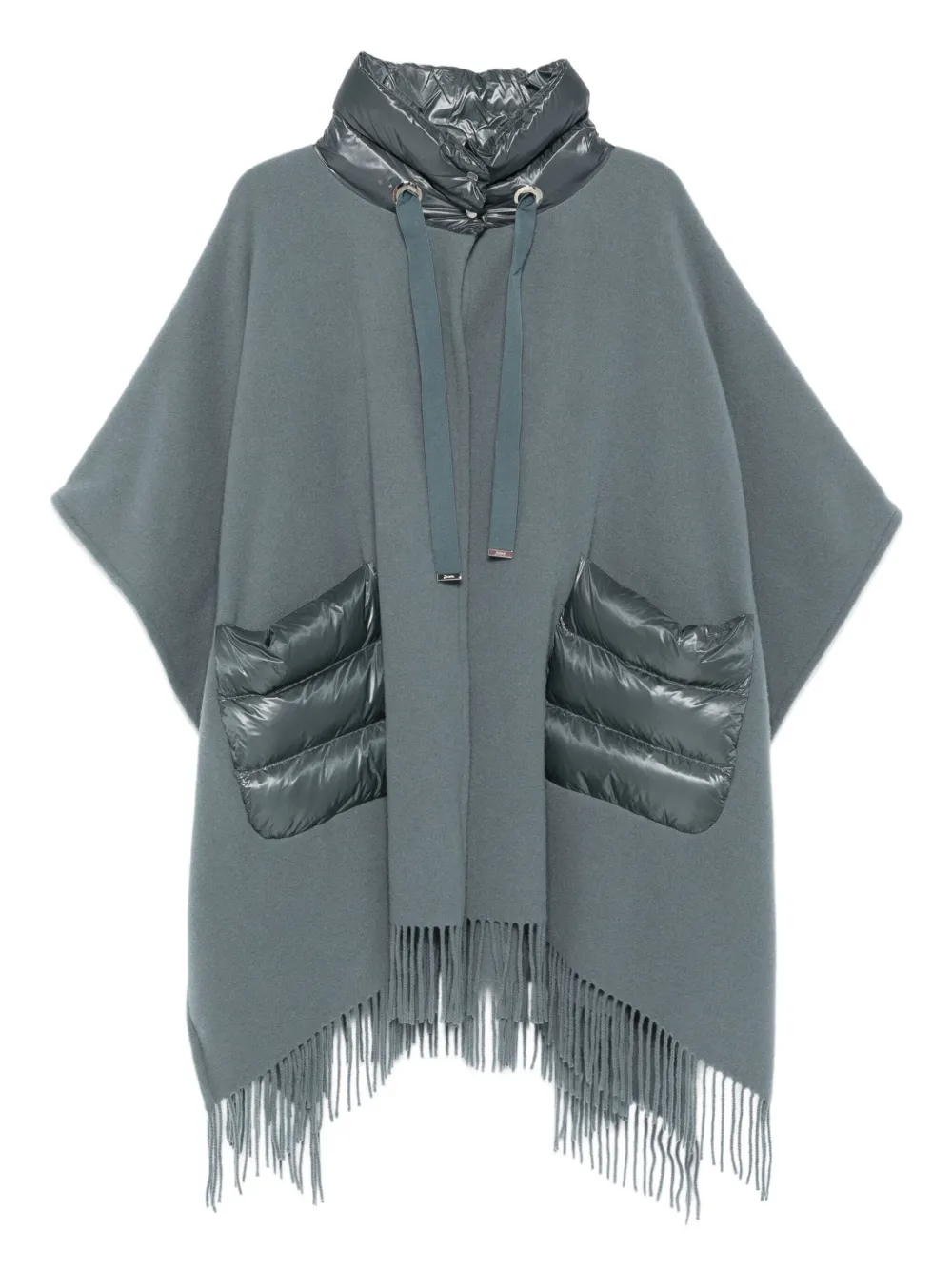 Herno quilted-pocket fringed poncho Blauw