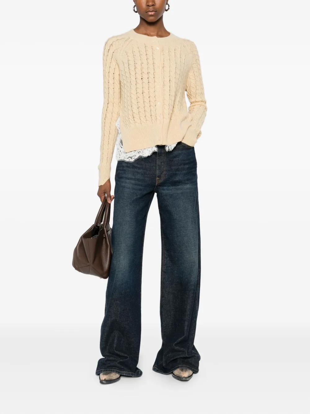 Ermanno Scervino Lace-trim Cardigan In Neutral