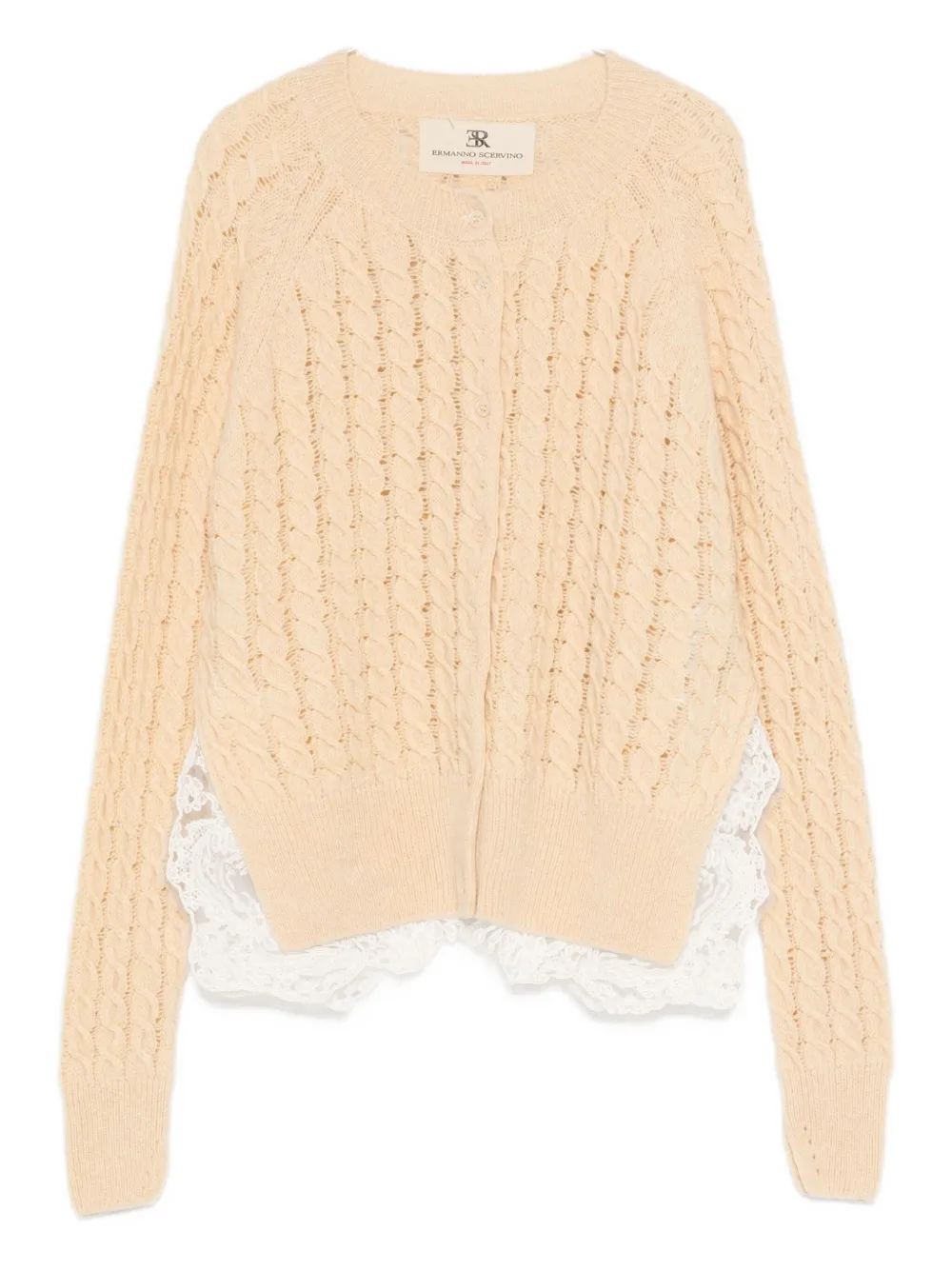 Ermanno Scervino Lace-trim Cardigan In Neutral