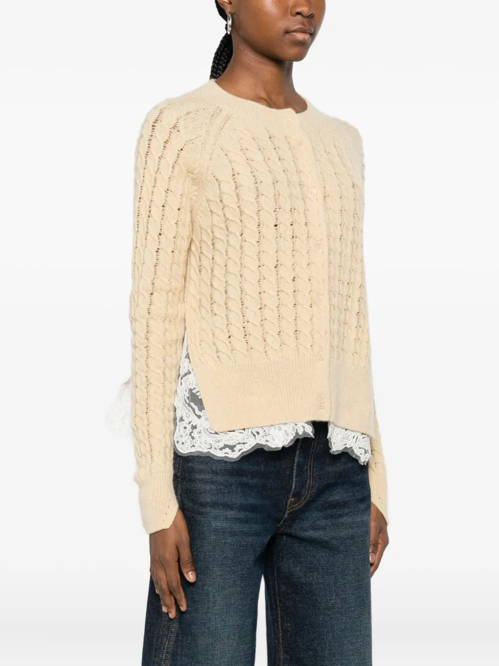 Ermanno Scervino Lace-trim Cardigan In Neutral