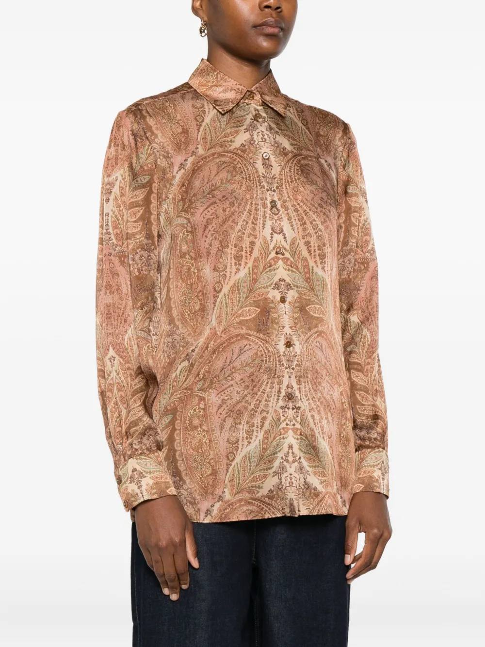 Zimmermann Cream Paisley Hypnotic Satin Shirt In Brown