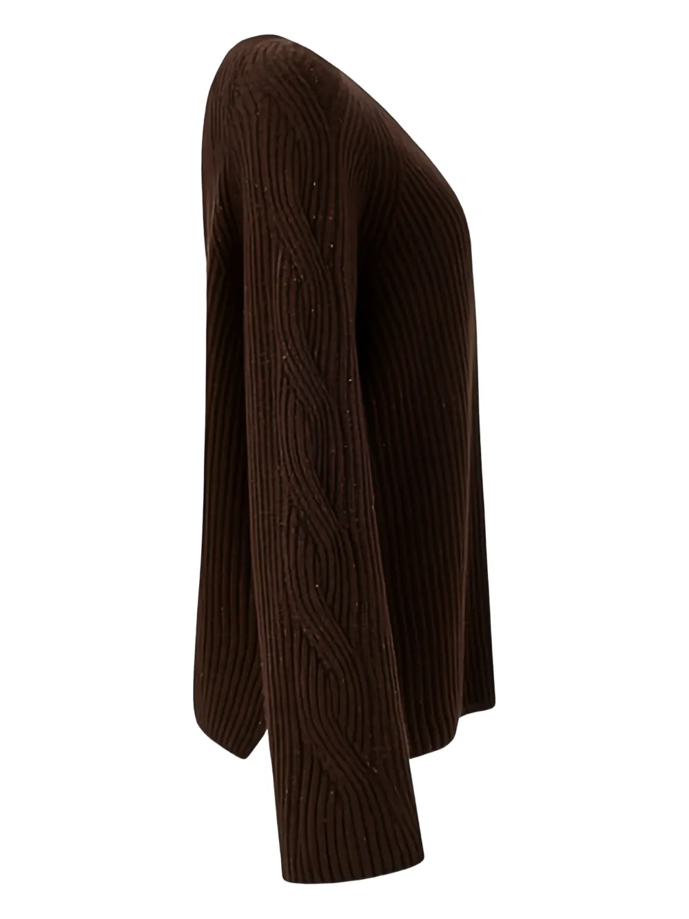 D Exterior Crew Neck Long Sleeve Sweater In Brown