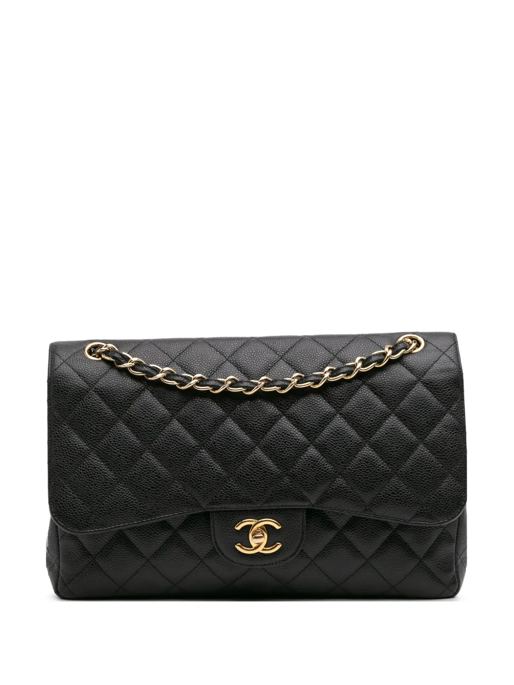 CHANEL Pre-Owned 2012 ジャンボ クラシック キャビア ダブルフラップ ショルダーバッグ - ブラック CHANEL Pre-Owned 2012 ジャンボ クラシック キャビア ダブルフラップ ショルダーバッグ - ブラック