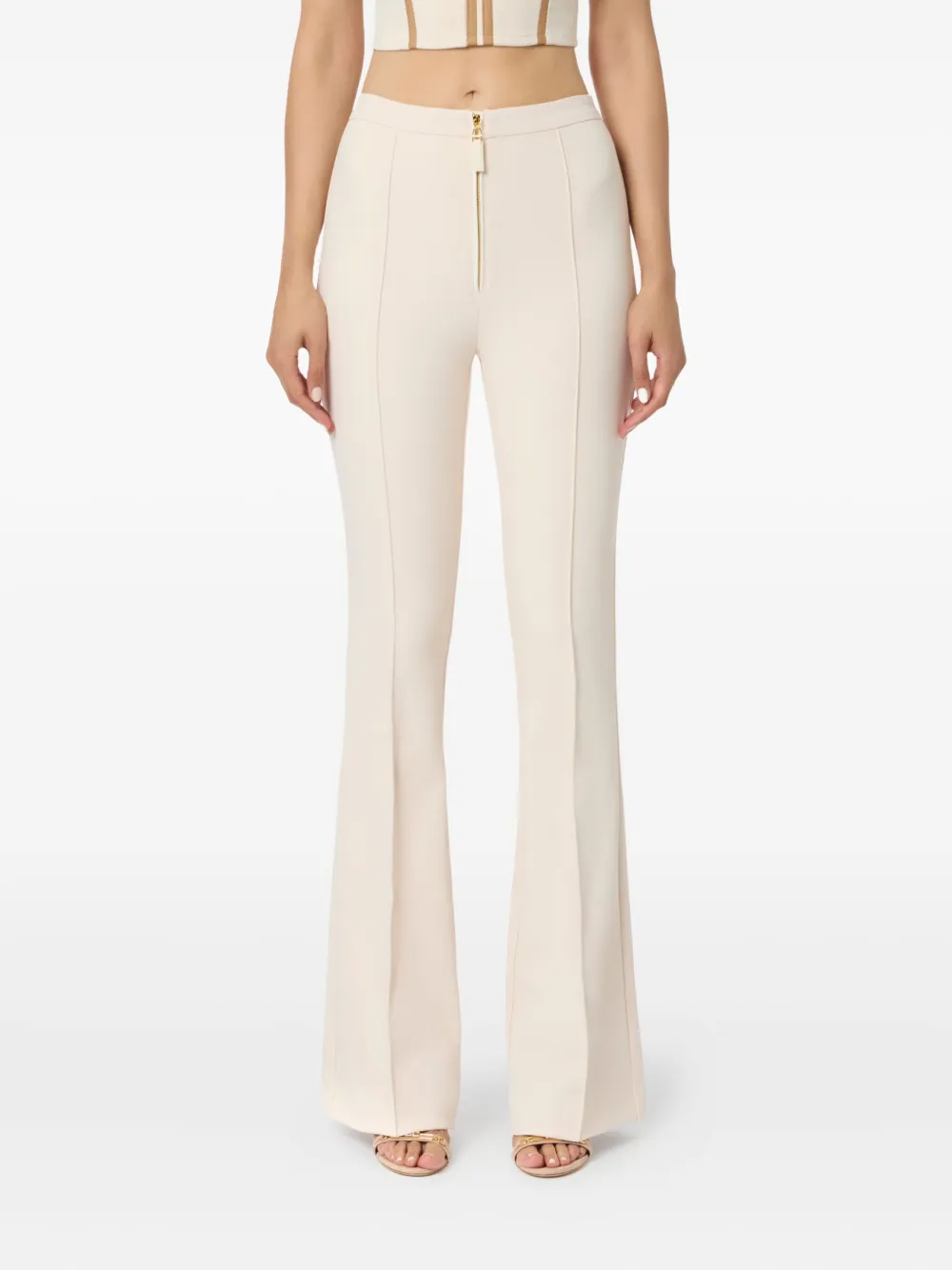 Elisabetta Franchi Flared broek met rits Beige