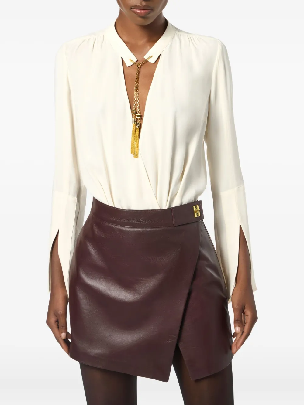 Elisabetta Franchi Georgette body verfraaid met kwastjes Beige