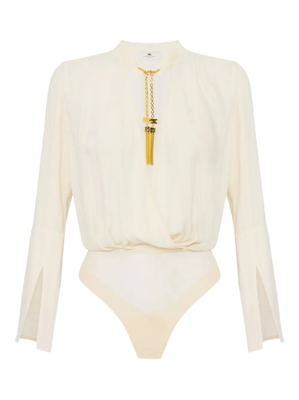 Elisabetta Franchi Georgette body verfraaid met kwastjes Beige