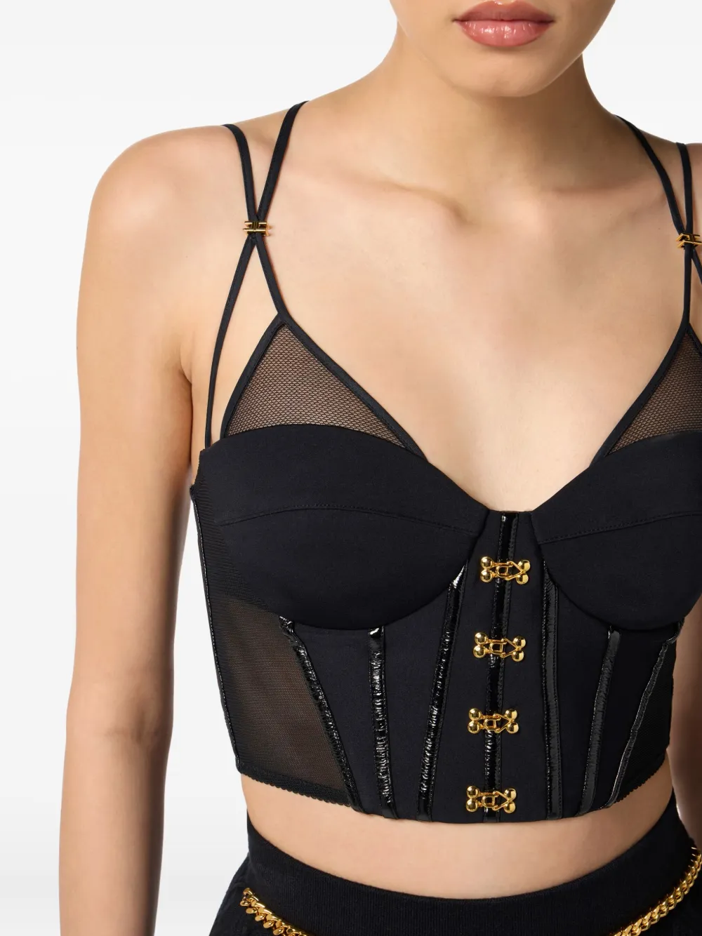 Elisabetta Franchi Top In Neoprene Con Dettagli Corsetto Nero In Black