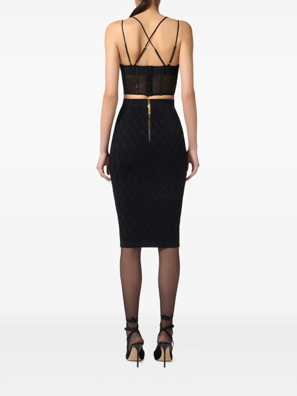 Elisabetta Franchi Top In Neoprene Con Dettagli Corsetto Nero In Black
