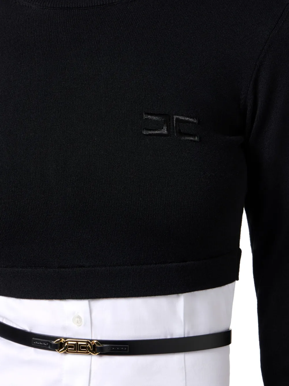 Elisabetta Franchi Top met col en popeline vlak Zwart