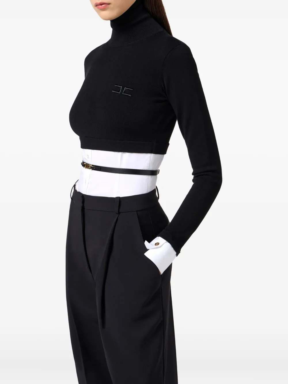 Elisabetta Franchi Top met col en popeline vlak Zwart