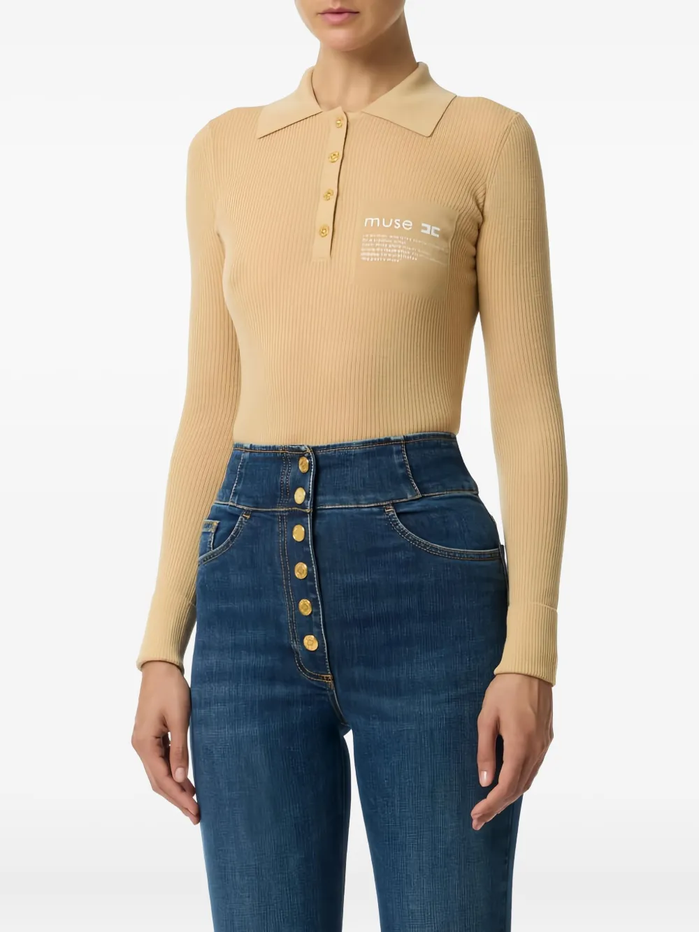 Elisabetta Franchi Knitted Polo Shirt In Neutral