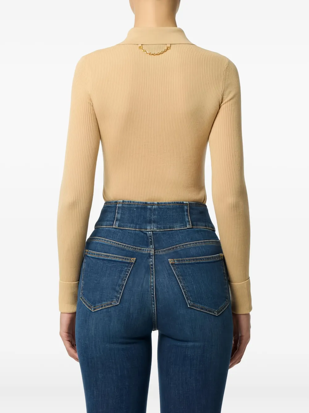 Elisabetta Franchi Knitted Polo Shirt In Neutral