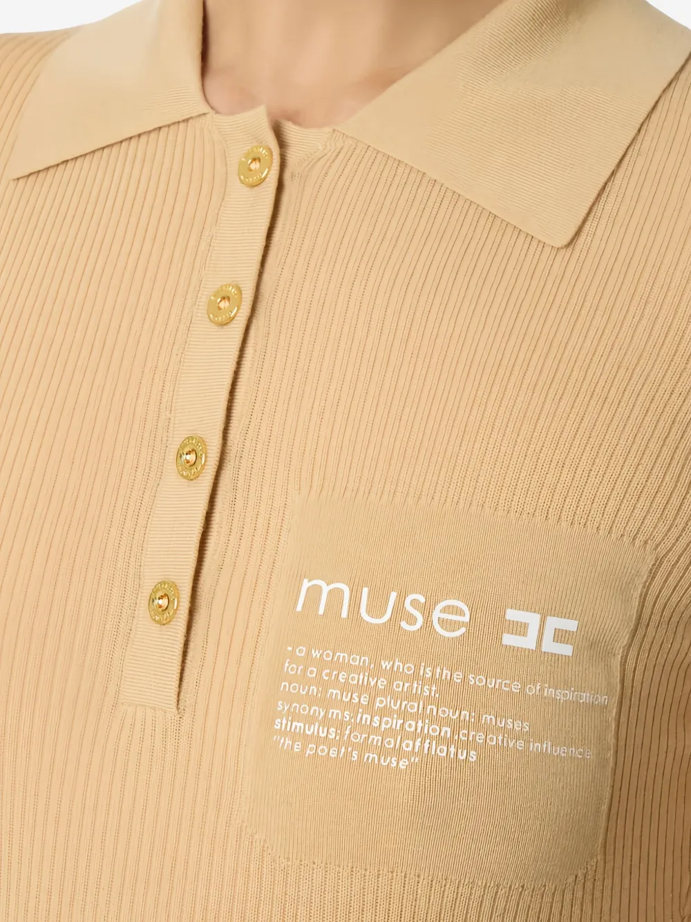 Elisabetta Franchi Knitted Polo Shirt In Neutral