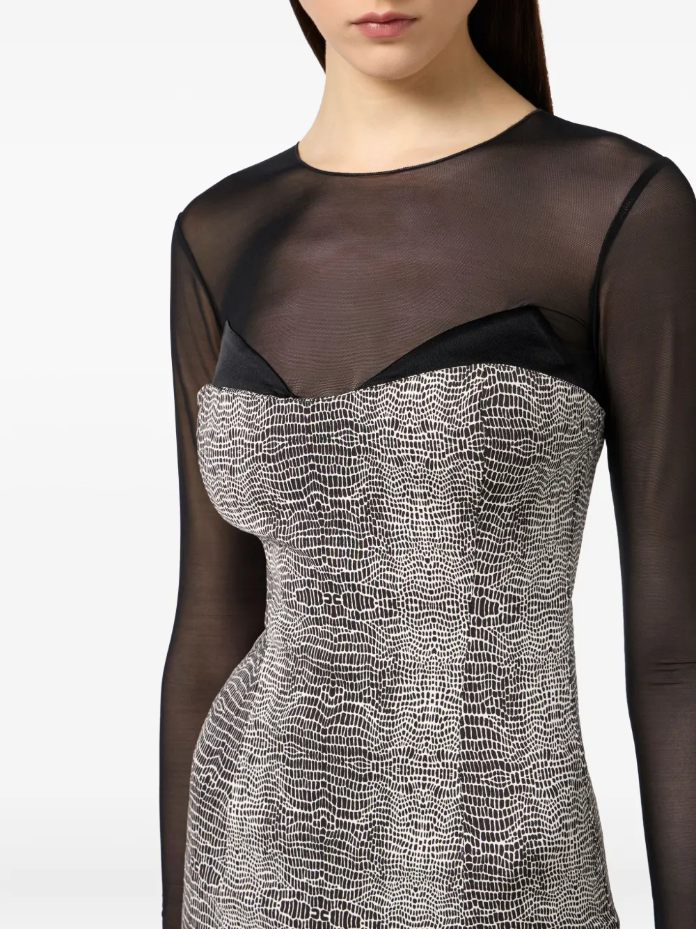Elisabetta Franchi Python-print Mesh-insert Midi Dress In Black