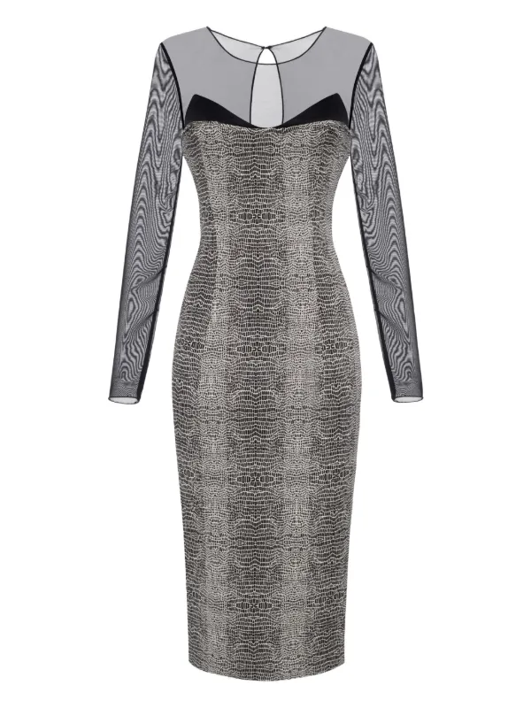 Elisabetta Franchi python-print mesh-insert Midi Dress | Silver | FARFETCH