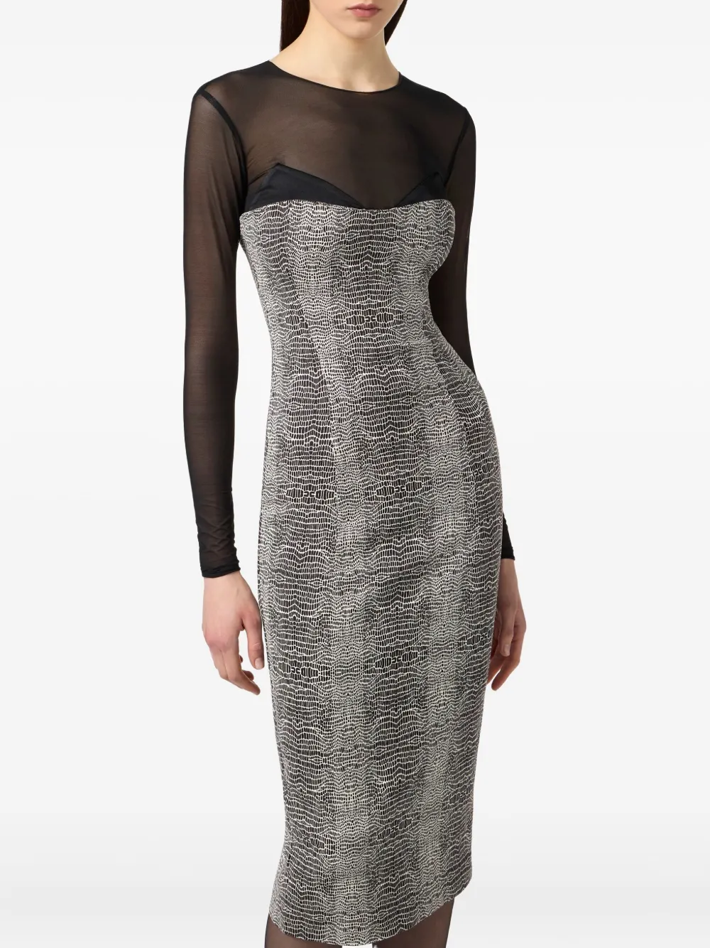 Elisabetta Franchi Python-print Mesh-insert Midi Dress In Black