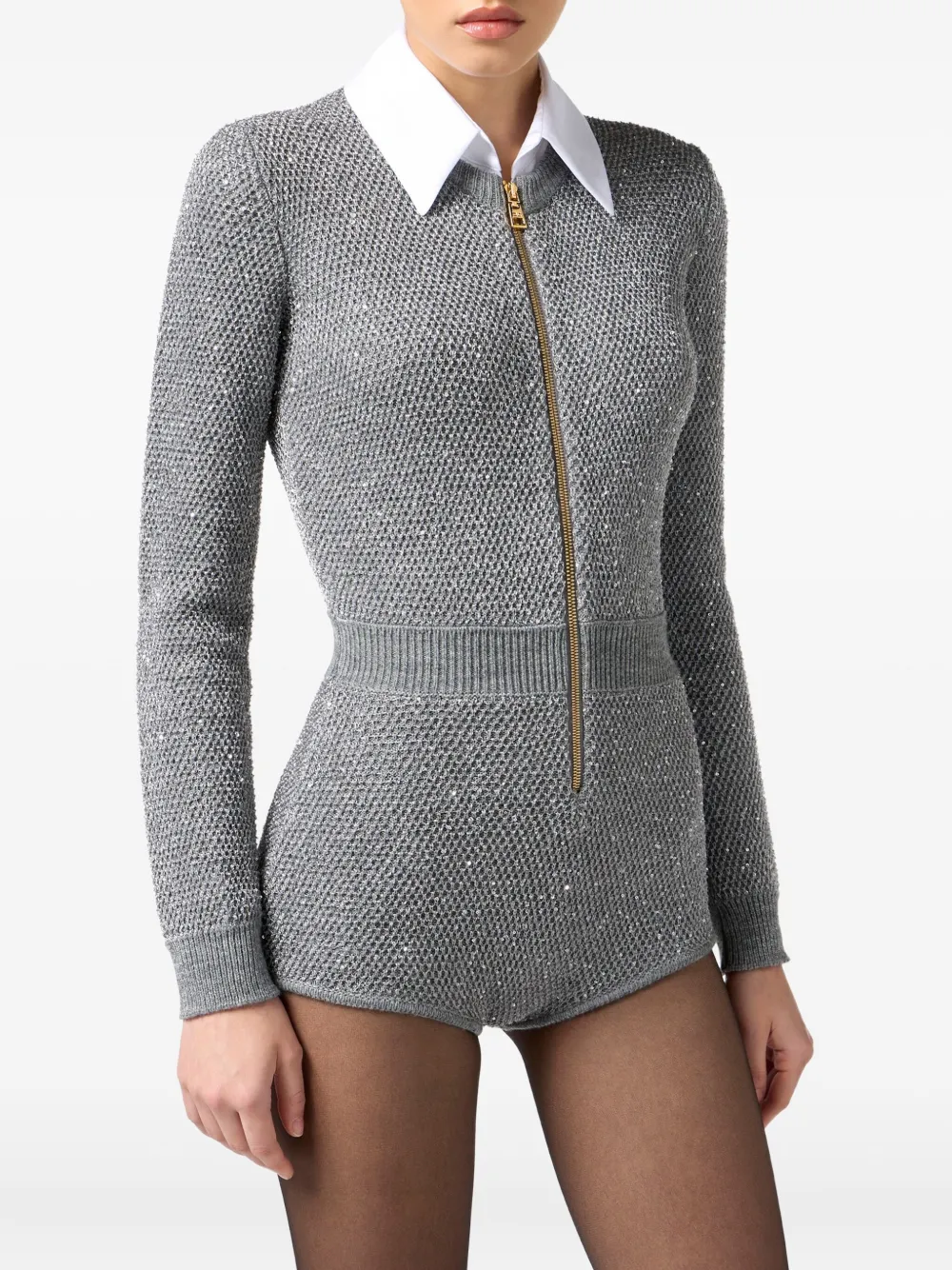 Elisabetta Franchi Gebreide jumpsuit verfraaid met pailletten Grijs